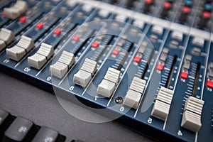 Close-up of sound mixing equipment in television studio