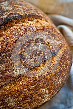 Close Up Sourdough Bread On Wood