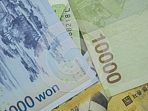 Close up of South korean won money