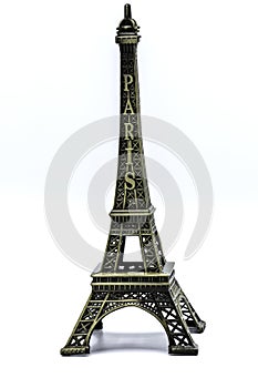 Close up Souvenir Model of the Eiffel Tower on White Background