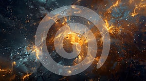 A close up of a space explosion with orange and blue flames, AI