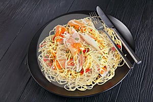 Close-up of spaghetti with cracked Crab