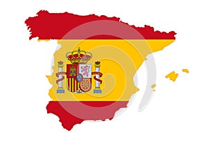 Close up on Spain map on white background, no shadows