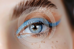 Close-up of Sparkling Blue Eye Makeup
