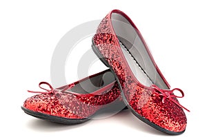 Close up of sparkling red slippers photo