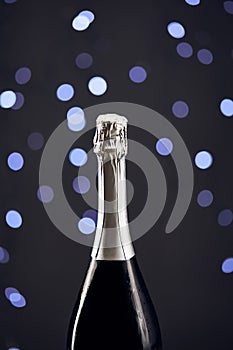 Close up of sparkling wine bottle