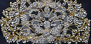 close up of sparkling woman accessories tiara with black color background