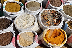 Close-up of spices being sold in a market in Abha, Saudi Arabia