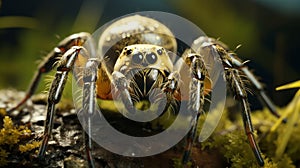Close up of spider on its web. Generative AI.