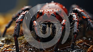 Close up of spider on its web. Generative AI.