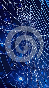 Close-up of a spider web with dew drops
