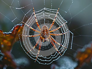 Close-up of a spiders intricate web