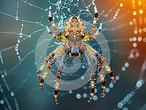 Close-up of a spiders intricate web