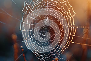 Close-up of a spiders intricate web