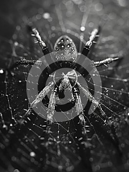 Close-up of a spiders intricate web