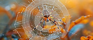 Close-up of a spiders intricate web