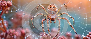 Close-up of a spiders intricate web