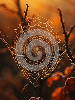 Close-up of a spiders intricate web