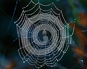 Close-up of a spiders intricate web