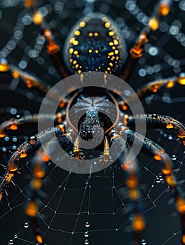 Close-up of a spiders intricate web