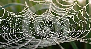 Spiderweb Dew Drops Morning Web with Water Droplets