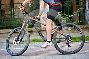 Close up of sport bicycle on city streets