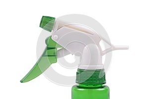 Close up of spray bottle head over white background