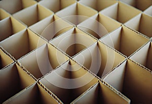 Close up of square cardboard partitions close-up for transporting fragile glass items