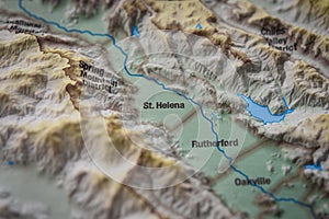 Close up of St. Helena wine district on 3D map