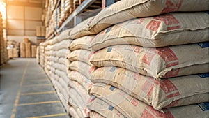 Close Up Stack of Cement Sacks in a Construction Supply Store for Industrial Materials