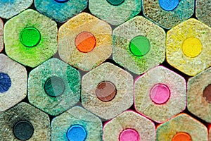 Close up stack of colored pencils background photo