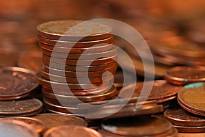 Close-up of brown Copper EURO cent Coins Stack