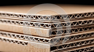 Close-up of a stack of corrugated cardboard sheets.