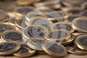 Close up of stack of euro coins