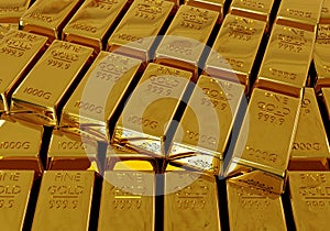 Close-up stack of gold bullion bars concept of financial wealth and reserve