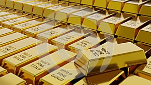 Close-up stack of gold bullion bars concept of financial wealth and reserve. Precious metal investment as a store of value. Digita