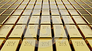 Close-up stack of gold bullion bars concept of financial wealth and reserve. Precious metal investment as a store of value. Digita