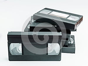 Close up of a stack of an old videotapes.