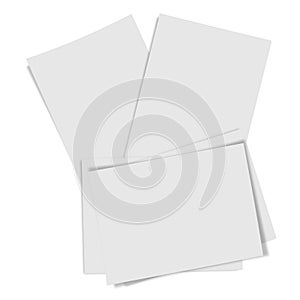 Close up stack of papers on white background