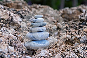 Close up stack of pebbles on the beach