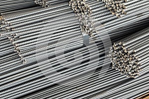 Close up stack of steel bar or steel reinforcement bar