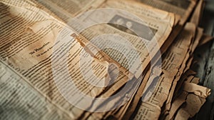 Vintage stack of old torn newspapers