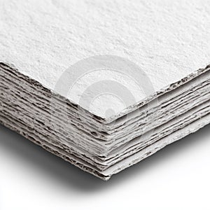 Close-up of a stack of white textured paper