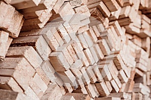 Close-up stack of wood blanks for production furniture chips