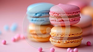 Close-up stacked colorful macaroons background