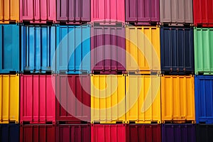 close-up of stacked shipping containers in vibrant colors
