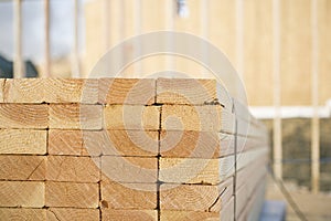 Close-up of Stacks of Lumber at a Construction Sit