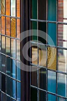 Close up of stained glass window