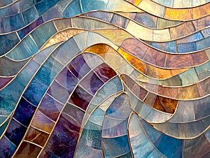 A close up of a stained glass window with a wave pattern