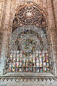 Close up of stained glass windows, Milan